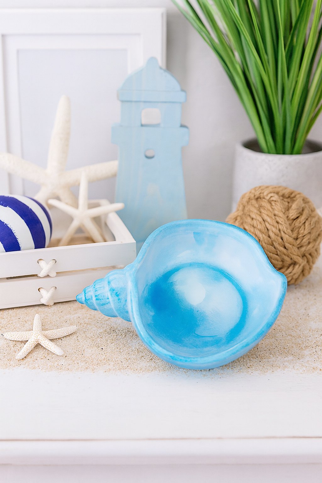 Große Muschelschale Blau-Weiß – Maritime Keramik Deko Einzelstück