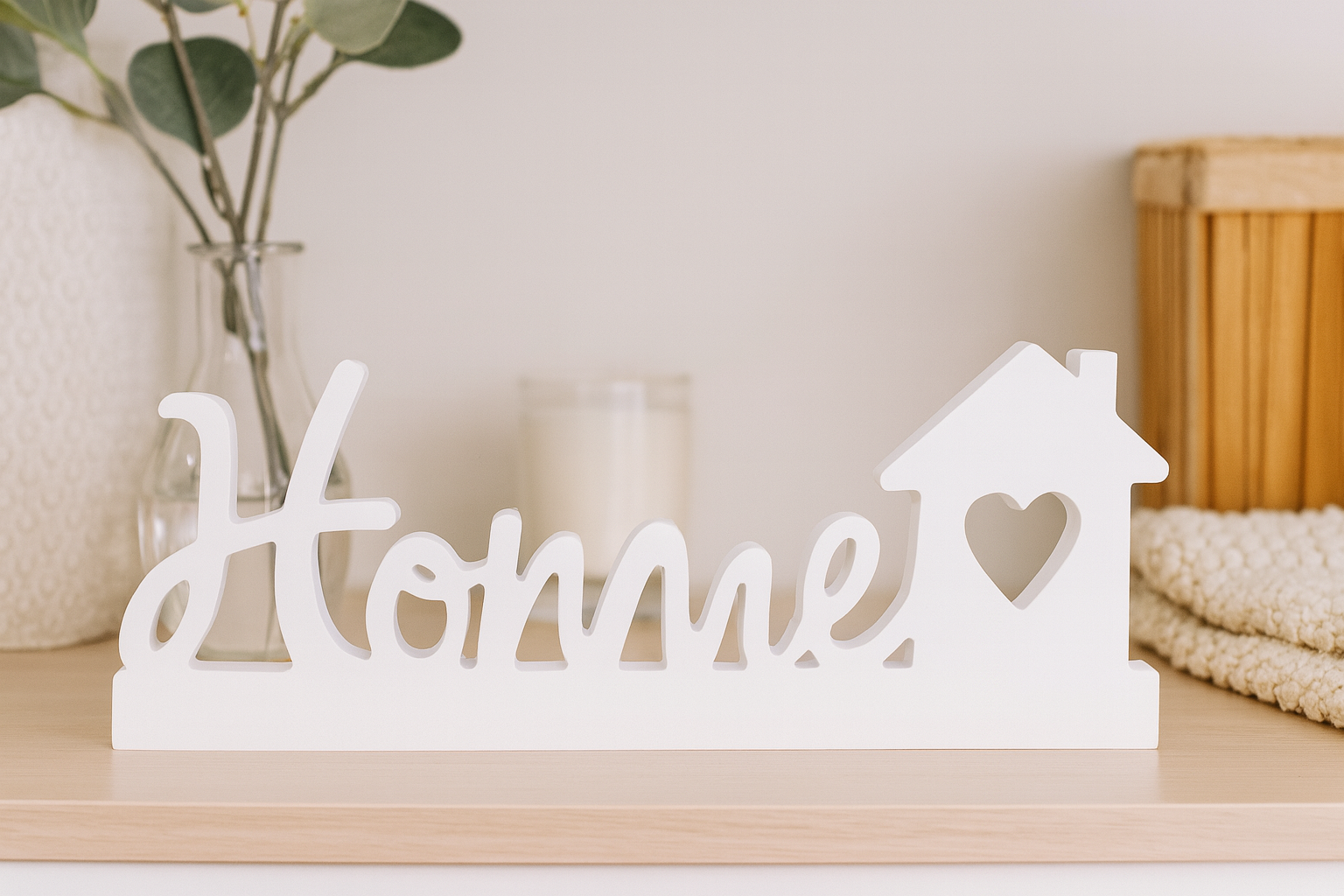 Schriftzug Home Keramik Deko filigran handgefertigt weiß Farbwunsch Wohnaccessoire Geschenkidee Zuhause