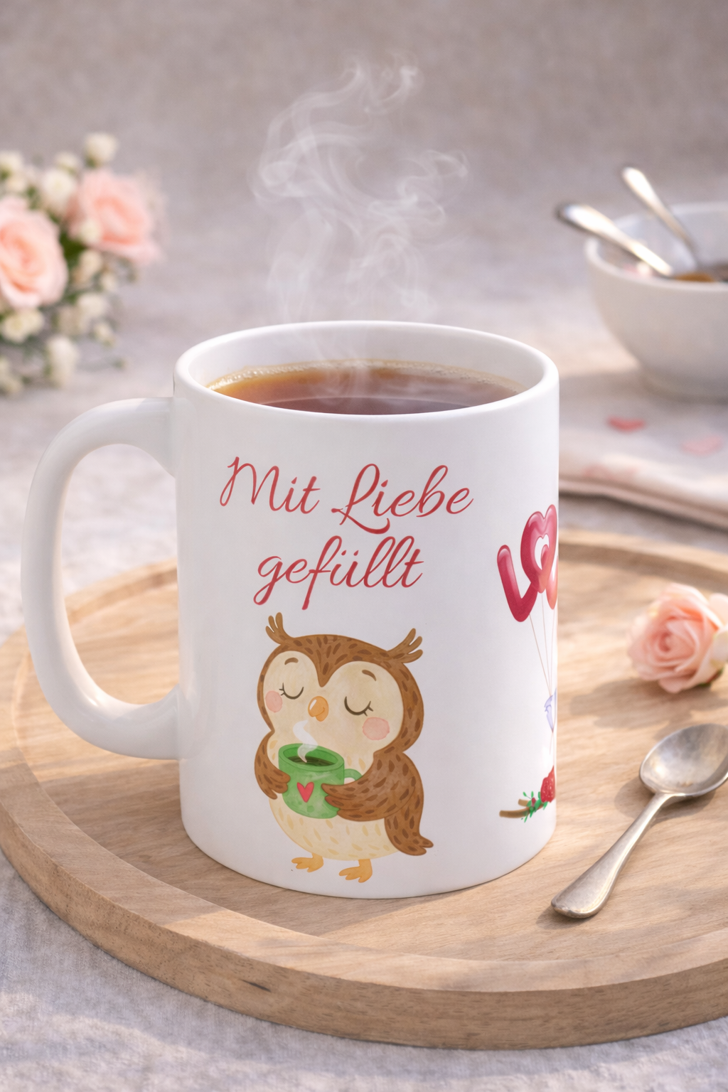Tasse „Mit Liebe gefüllt“ – Geschenk Tasse – 330 ml Kaffeebecher