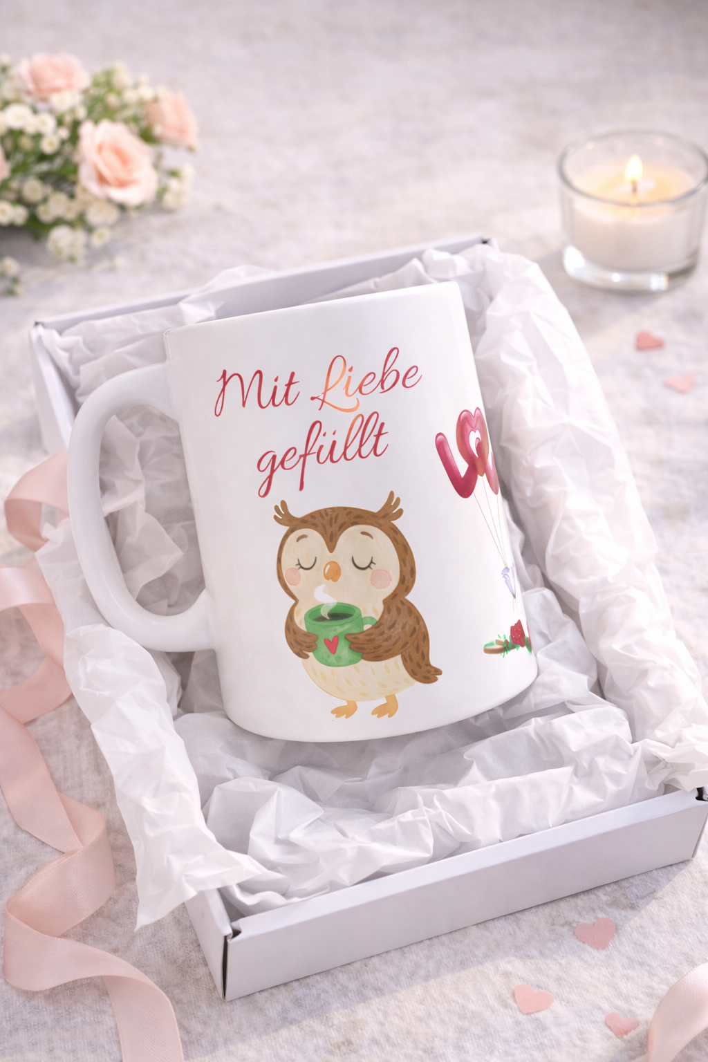 Tasse „Mit Liebe gefüllt“ – Geschenk Tasse – 330 ml Kaffeebecher