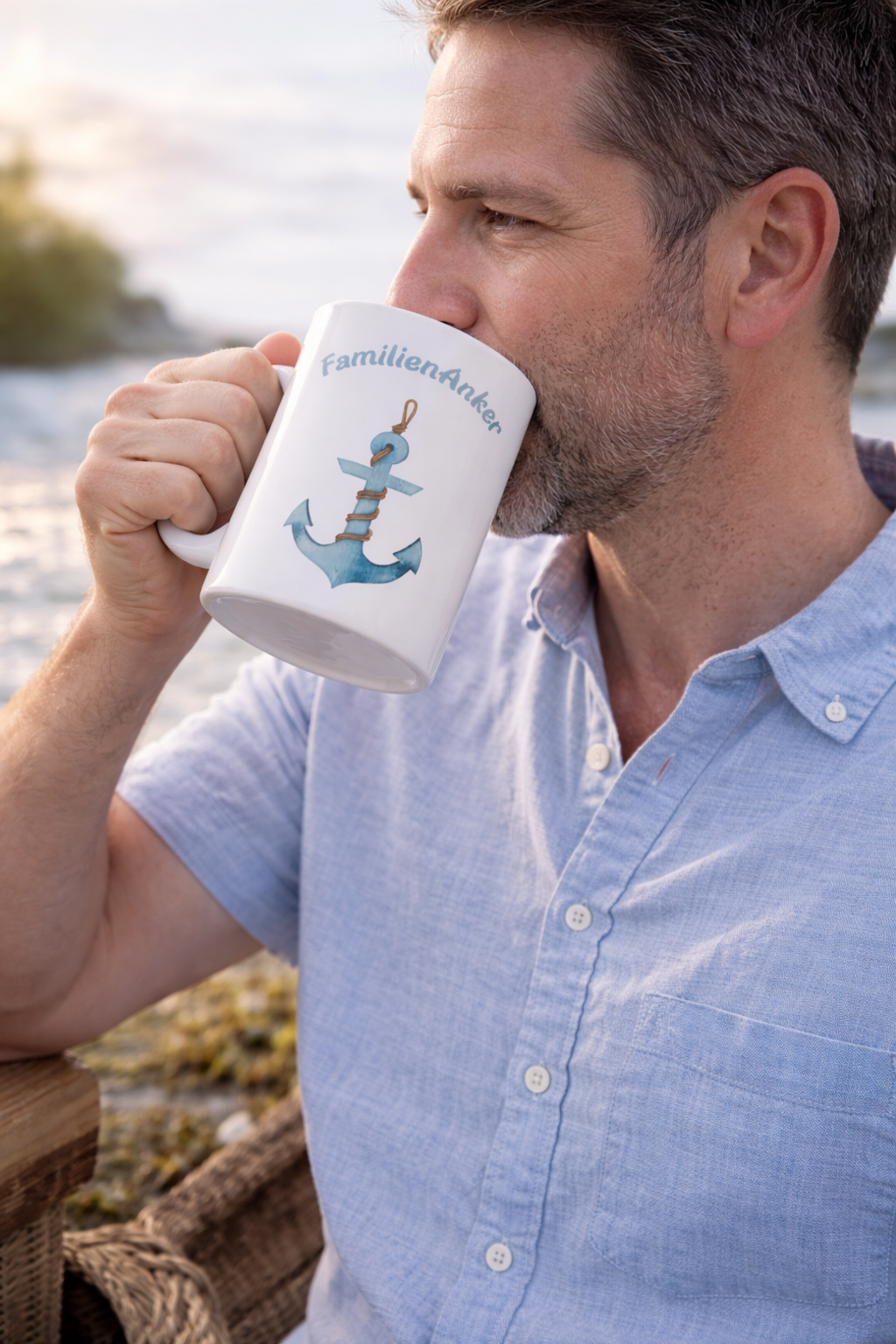 FamilienAnker Tasse 330 ml – Geschenk für Papa – Maritimes Geschenk – Vatertag Geschenk Idee