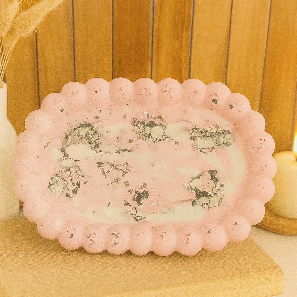 Bubbel Tablett Oval Rosa Schwarz mit Glitzer | Dekotablett Unikat | Handgefertigtes Einzelstück | Schmuckablage & Wohnaccessoire