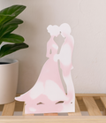 Handgefertigte Brautpaar-Deko aus Keramik in rosa-weißer Marmorierung als romantisches Einzelstück und Geschenk zur Hochzeit oder Verlobung.