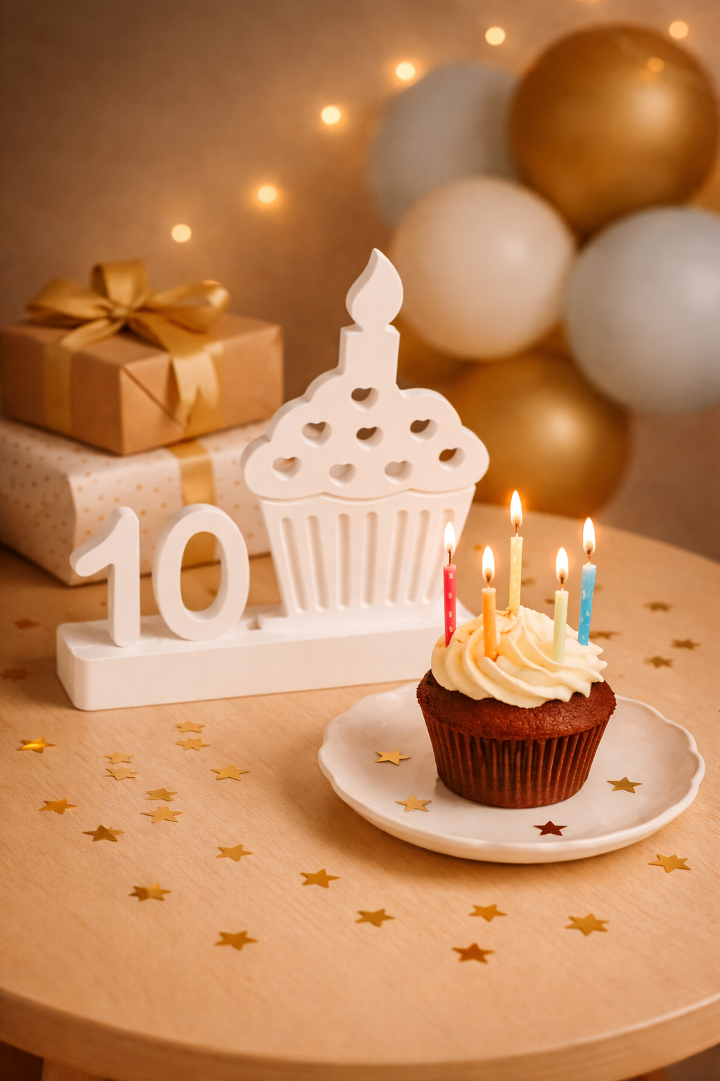 Geburtstagsdeko Torte mit Wunschzahl Keramik Teelichthalter LED handgefertigt weiß Farbwunsch Geschenkidee
