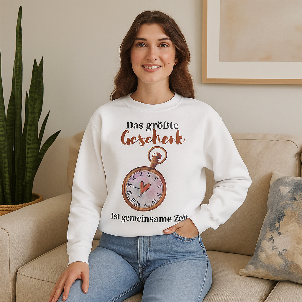 Das größte Geschenk ist gemeinsame Zeit Sweatshirt – Emotionaler Spruch Pullover – Geschenk für Familie Freunde – Liebe Zeit Geschenk