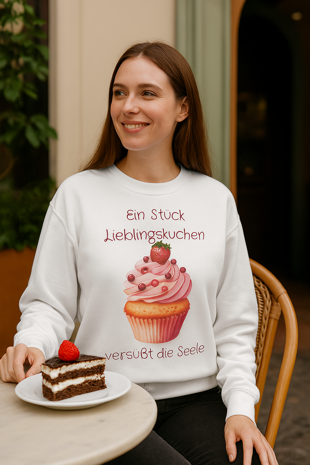 Ein Stück Lieblingskuchen versüßt die Seele Sweatshirt – Süßes Kuchen Sweatshirt – Cozy Backliebe Pullover