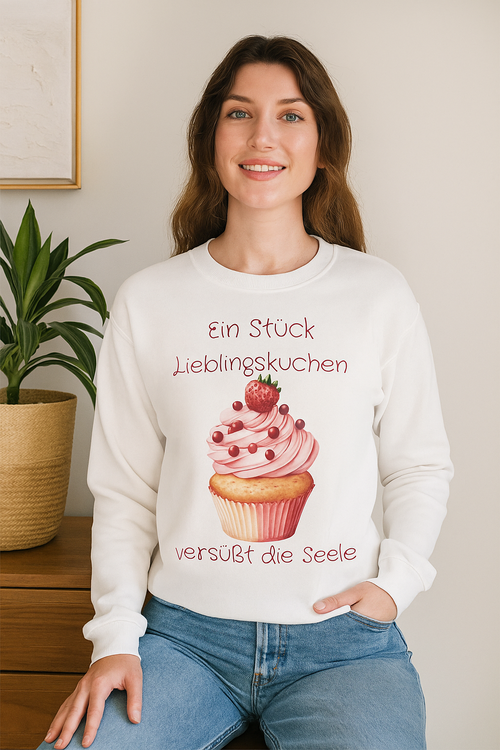 Ein Stück Lieblingskuchen versüßt die Seele Sweatshirt – Süßes Kuchen Sweatshirt – Cozy Backliebe Pullover