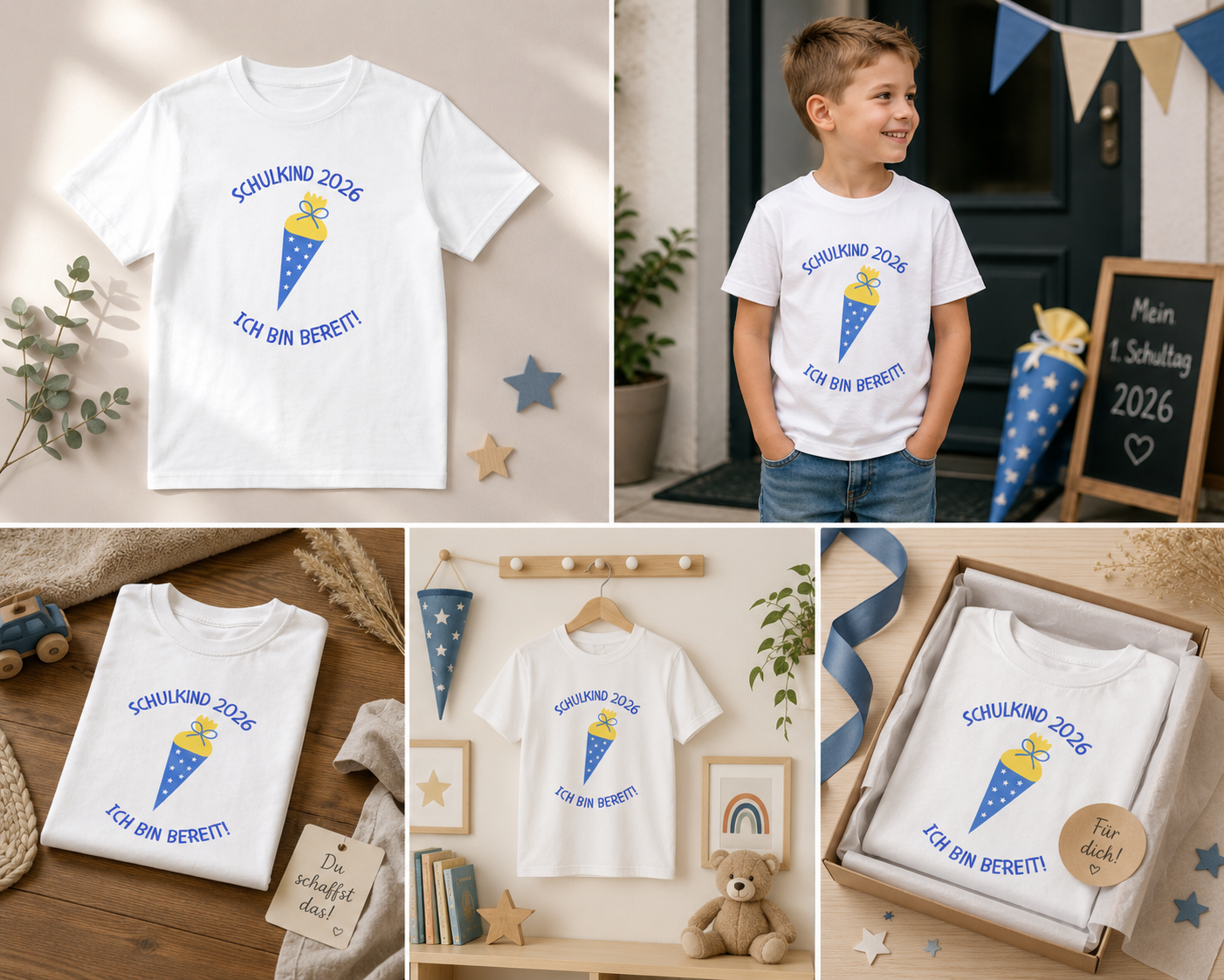 Schulkind 2026 Jungen T-Shirt – Ich bin bereit! | Einschulung Shirt mit Schultüte | Geschenk zum Schulstart