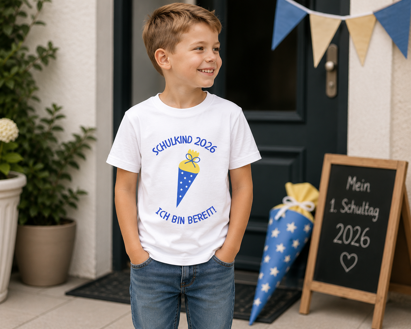 Schulkind 2026 Jungen T-Shirt – Ich bin bereit! | Einschulung Shirt mit Schultüte | Geschenk zum Schulstart
