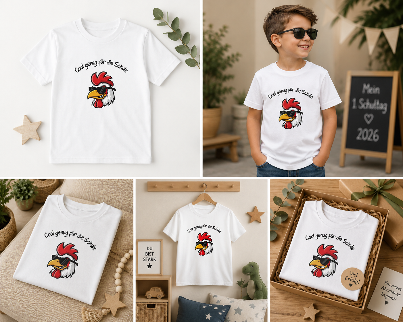 Cool genug für die Schule Kinder T-Shirt | Einschulung Jungen 2026 | Lustiges Schulstart Shirt mit Huhn