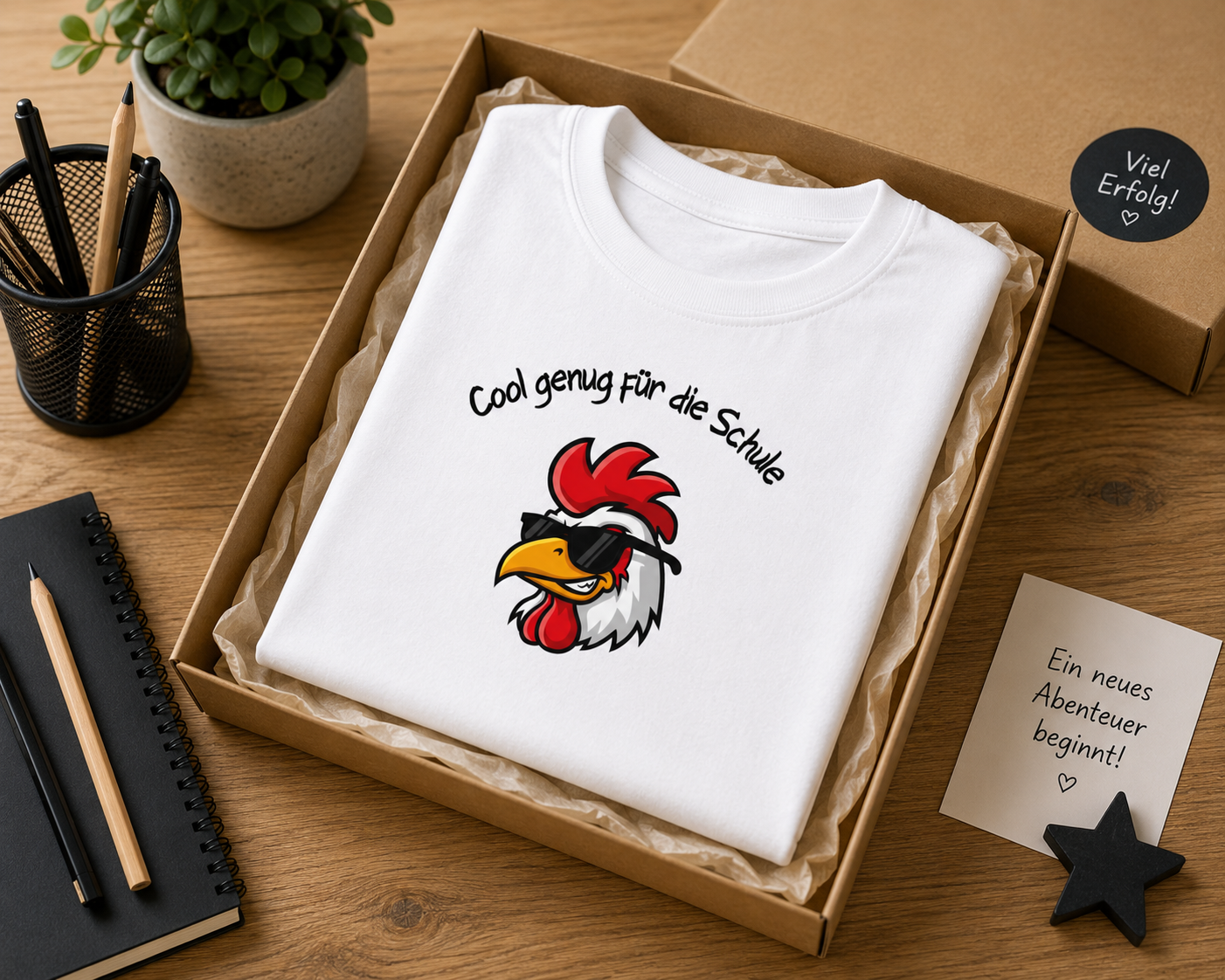 Cool genug für die Schule Kinder T-Shirt | Einschulung Jungen 2026 | Lustiges Schulstart Shirt mit Huhn