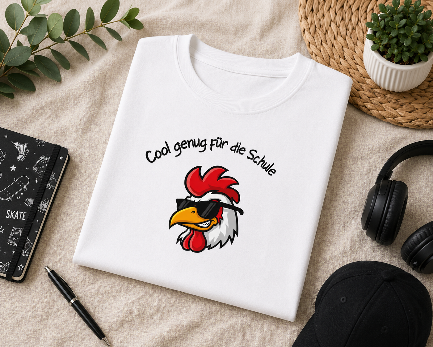 Cool genug für die Schule Kinder T-Shirt | Einschulung Jungen 2026 | Lustiges Schulstart Shirt mit Huhn