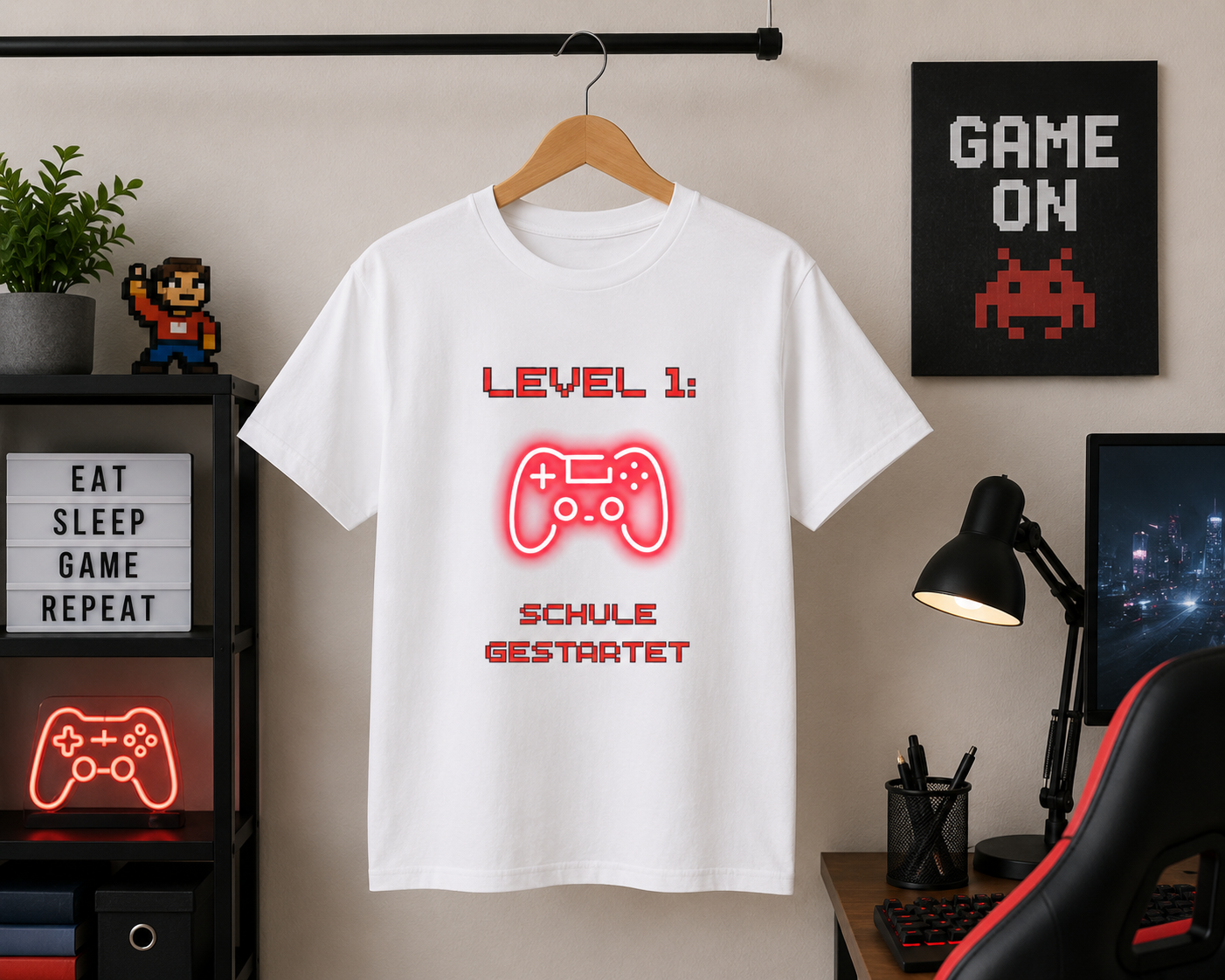 Level 1 Schule gestartet Kinder T-Shirt | Gamer Einschulung Jungen | Cooles Schulstart Shirt 2026