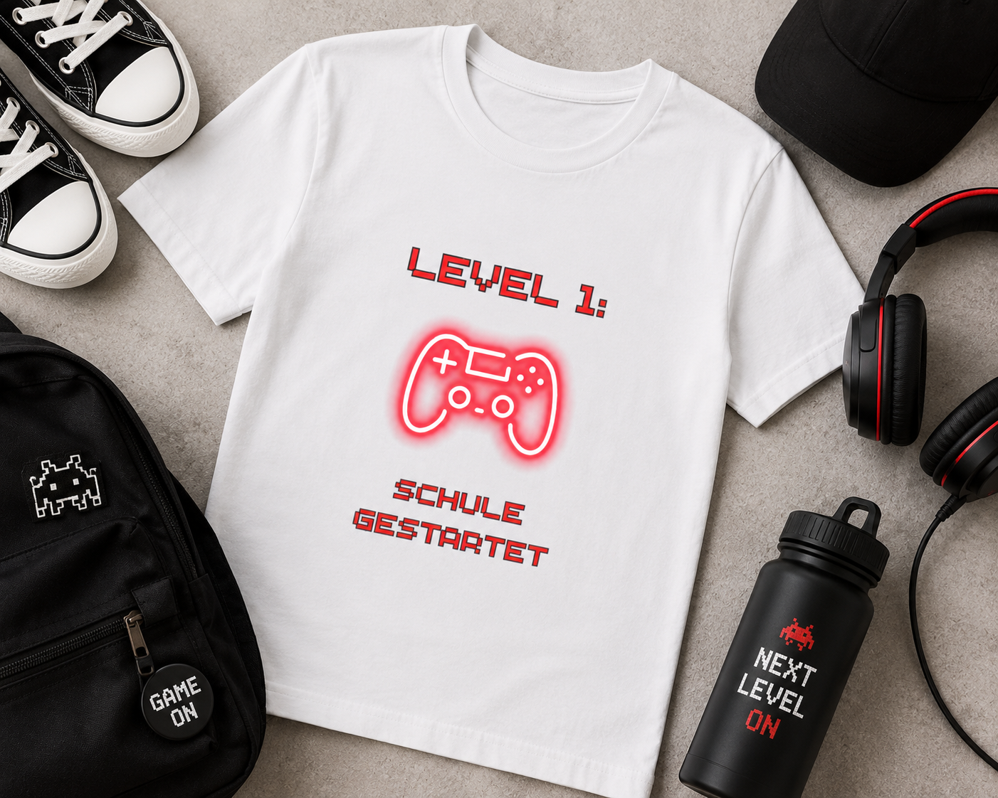 Level 1 Schule gestartet Kinder T-Shirt | Gamer Einschulung Jungen | Cooles Schulstart Shirt 2026
