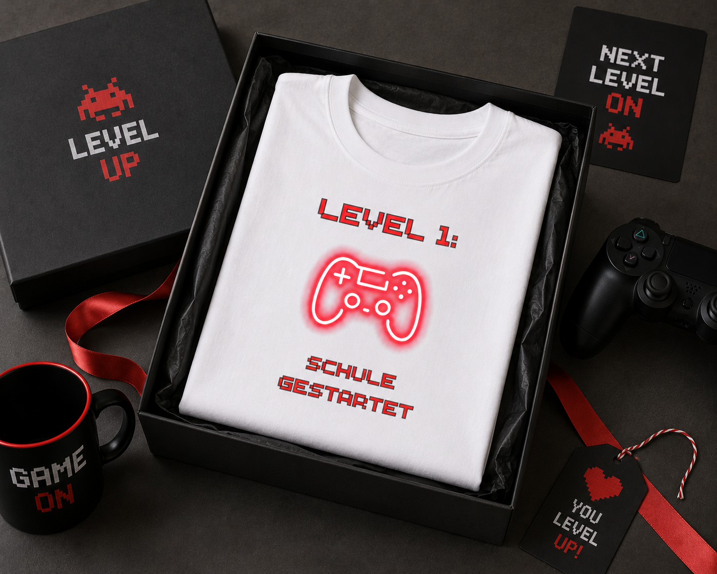 Level 1 Schule gestartet Kinder T-Shirt | Gamer Einschulung Jungen | Cooles Schulstart Shirt 2026
