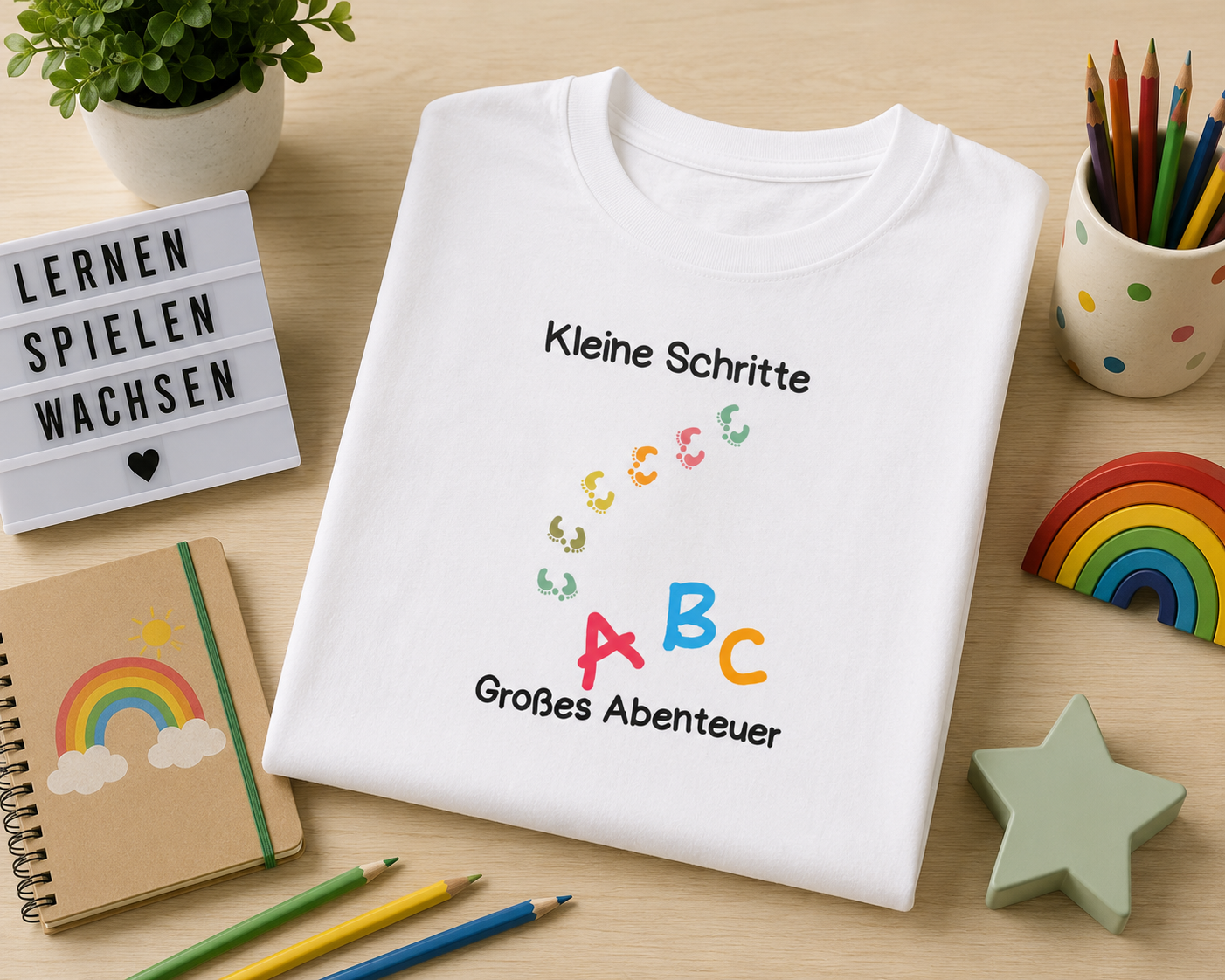 Kleine Schritte Großes Abenteuer Kinder T-Shirt | Einschulung Jungen & Mädchen | Schulstart Shirt ABC