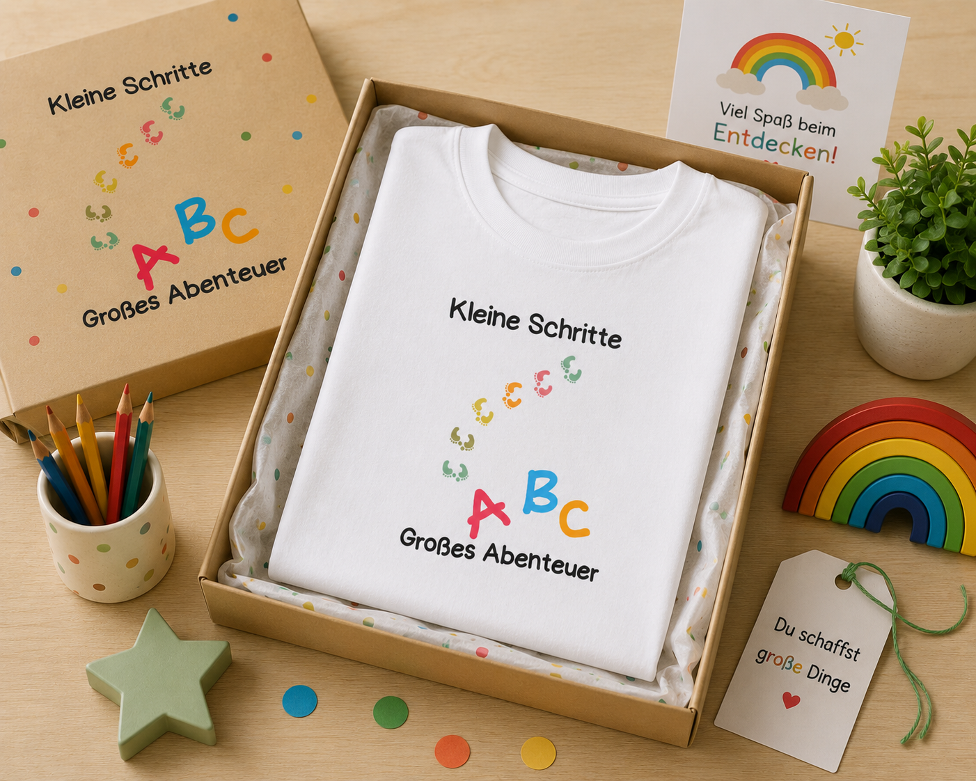 Kleine Schritte Großes Abenteuer Kinder T-Shirt | Einschulung Jungen & Mädchen | Schulstart Shirt ABC