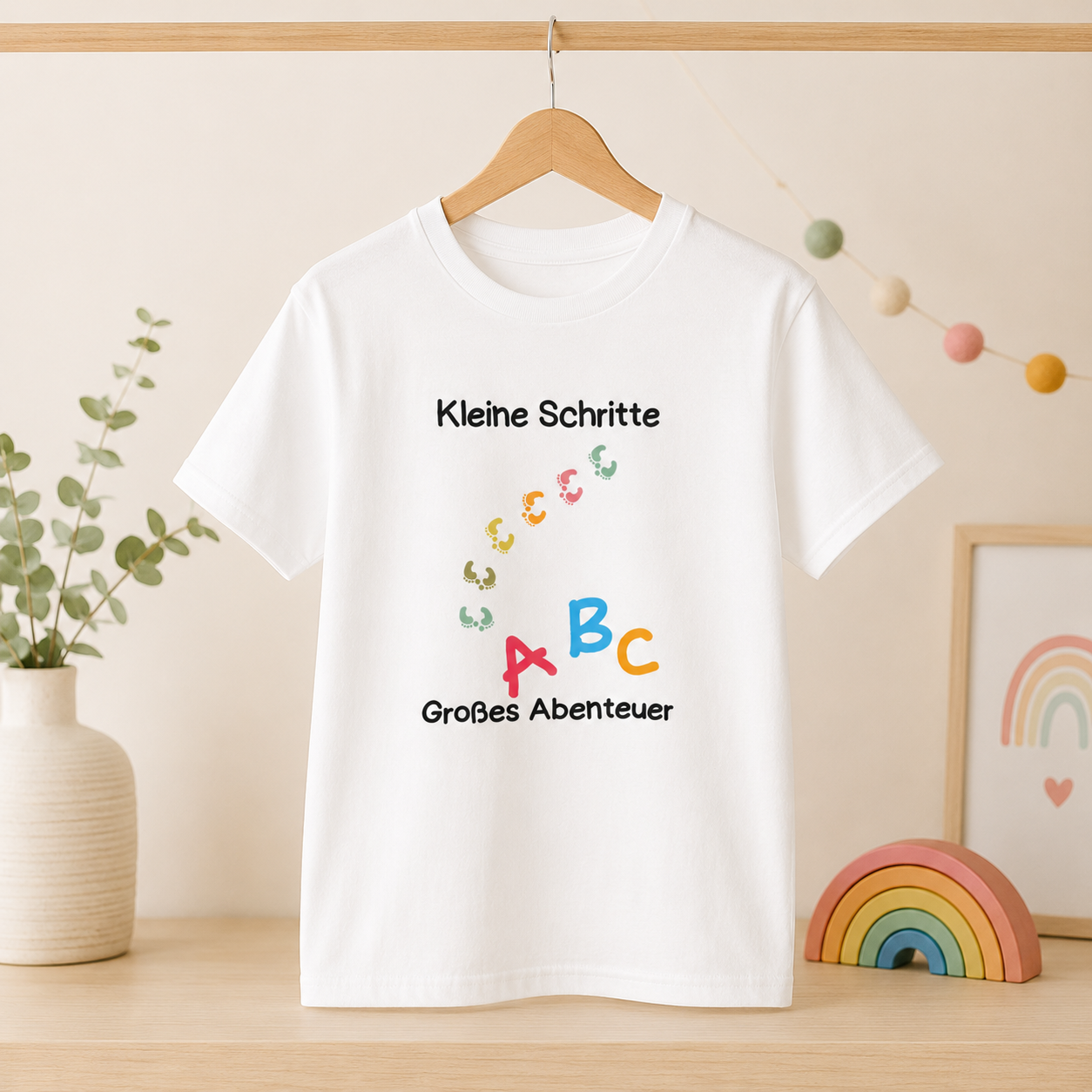 Kleine Schritte Großes Abenteuer Kinder T-Shirt | Einschulung Jungen & Mädchen | Schulstart Shirt ABC