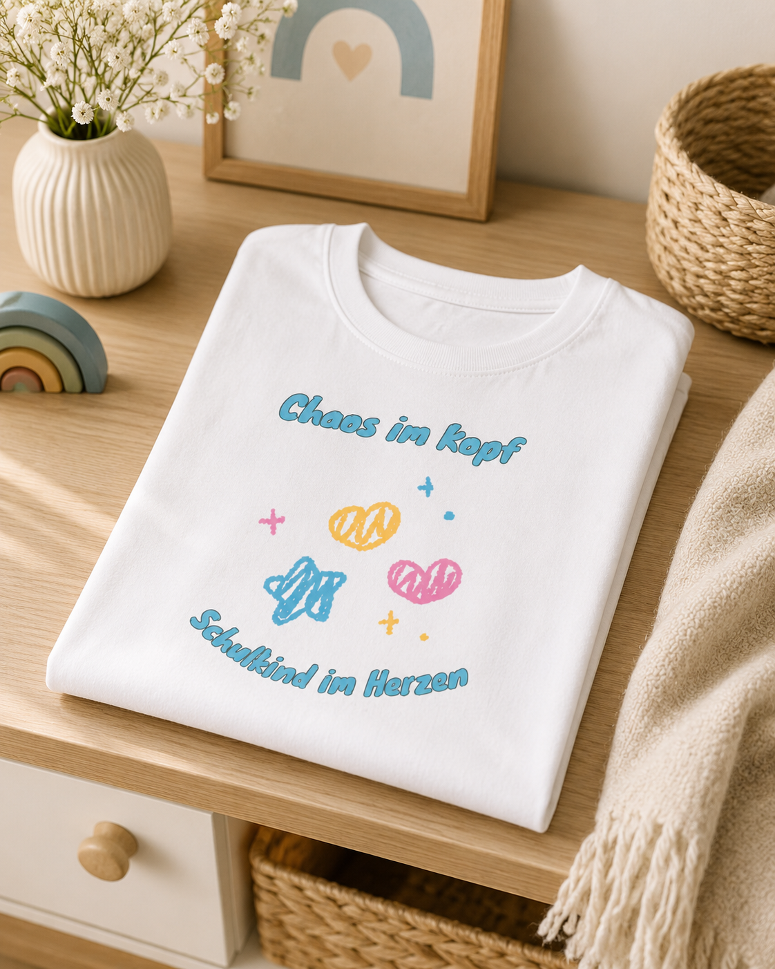 Chaos im Kopf Schulkind im Herzen Kinder T-Shirt | Einschulung Jungen & Mädchen | Lustiges Schulstart Shirt