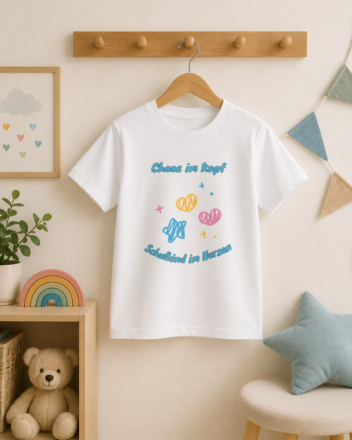 Chaos im Kopf Schulkind im Herzen Kinder T-Shirt | Einschulung Jungen & Mädchen | Lustiges Schulstart Shirt