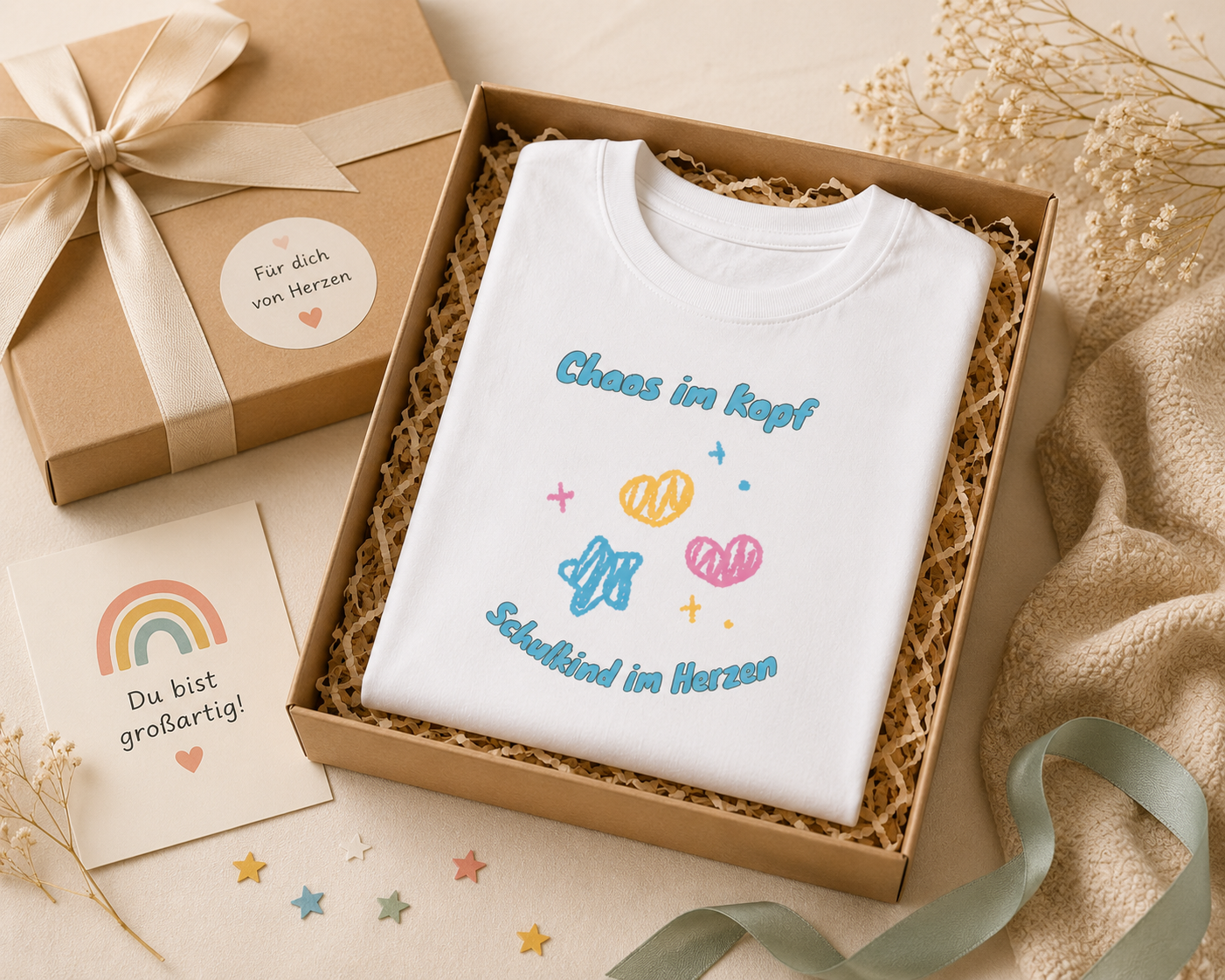 Chaos im Kopf Schulkind im Herzen Kinder T-Shirt | Einschulung Jungen & Mädchen | Lustiges Schulstart Shirt