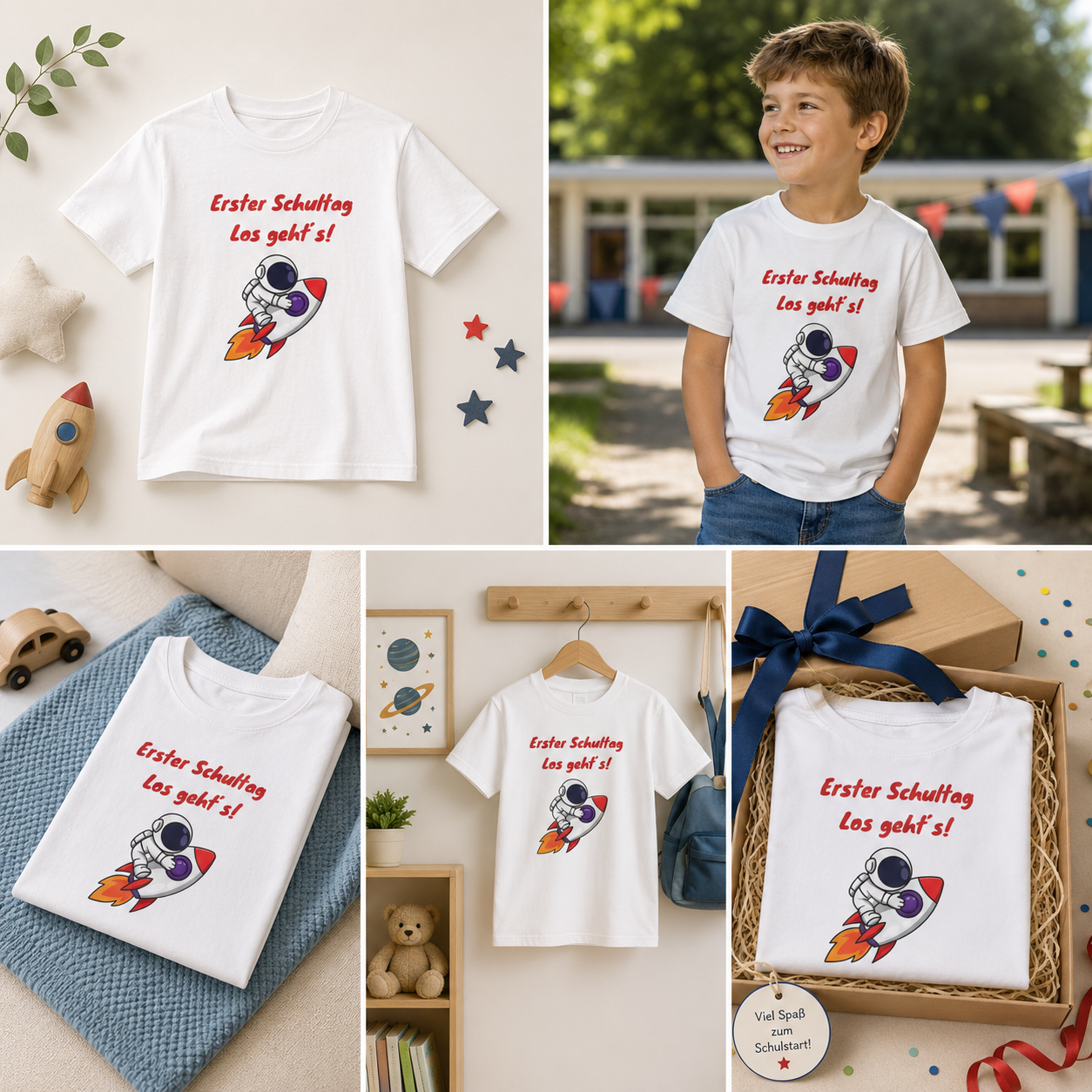 Erster Schultag Los geht’s Kinder T-Shirt | Einschulung Jungen | Cooles Schulstart Shirt mit Rakete