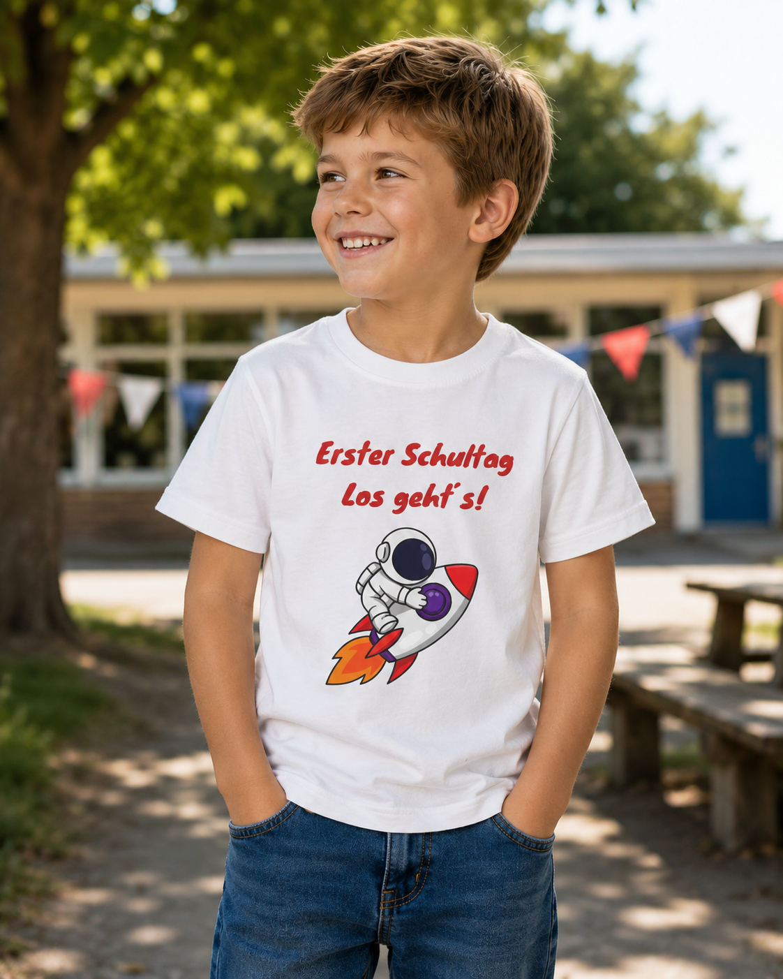 Erster Schultag Los geht’s Kinder T-Shirt | Einschulung Jungen | Cooles Schulstart Shirt mit Rakete
