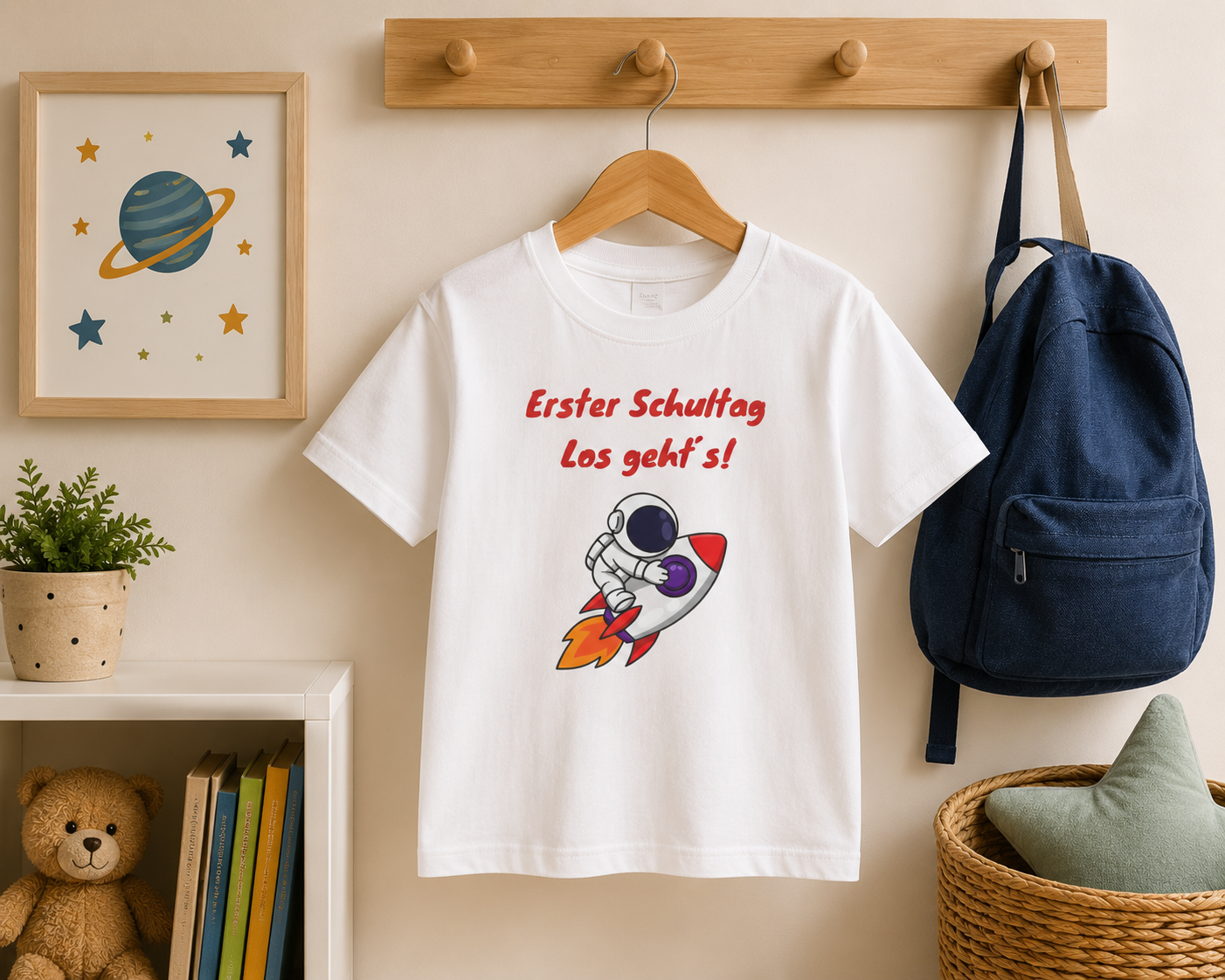 Erster Schultag Los geht’s Kinder T-Shirt | Einschulung Jungen | Cooles Schulstart Shirt mit Rakete