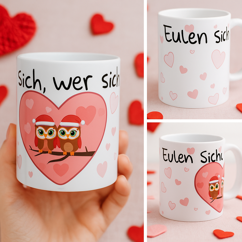 Eulen sich, wer sich liebt – 330 ml Keramiktasse | Süße Eulen Tasse | Geschenk für Paare & Verliebte