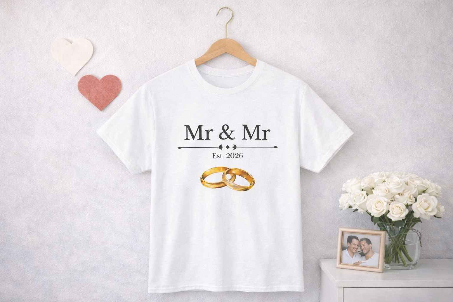 T-Shirt „Mr & Mr Est. 2026“ – Just Married Shirt – Hochzeits Geschenk für Männerpaar