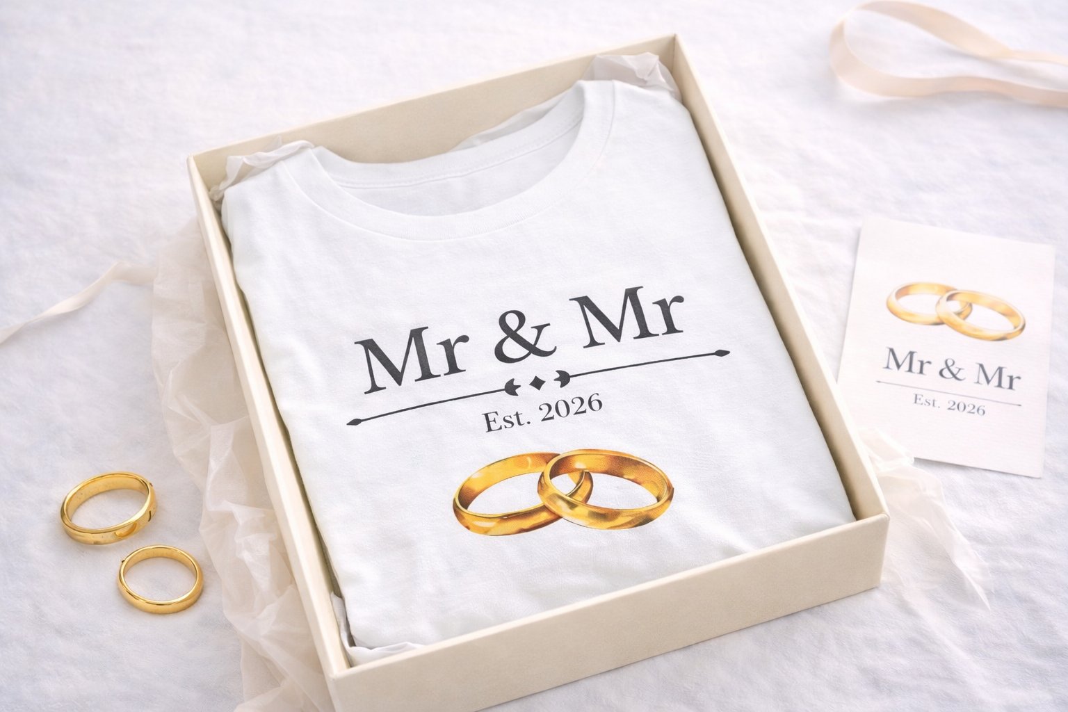 T-Shirt „Mr & Mr Est. 2026“ – Just Married Shirt – Hochzeits Geschenk für Männerpaar