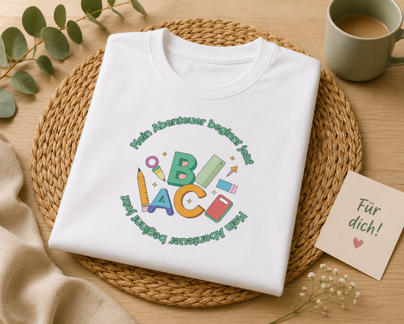 Mein Abenteuer beginnt jetzt Kinder T-Shirt | Einschulung Jungen & Mädchen | Schulstart Shirt mit ABC Motiv