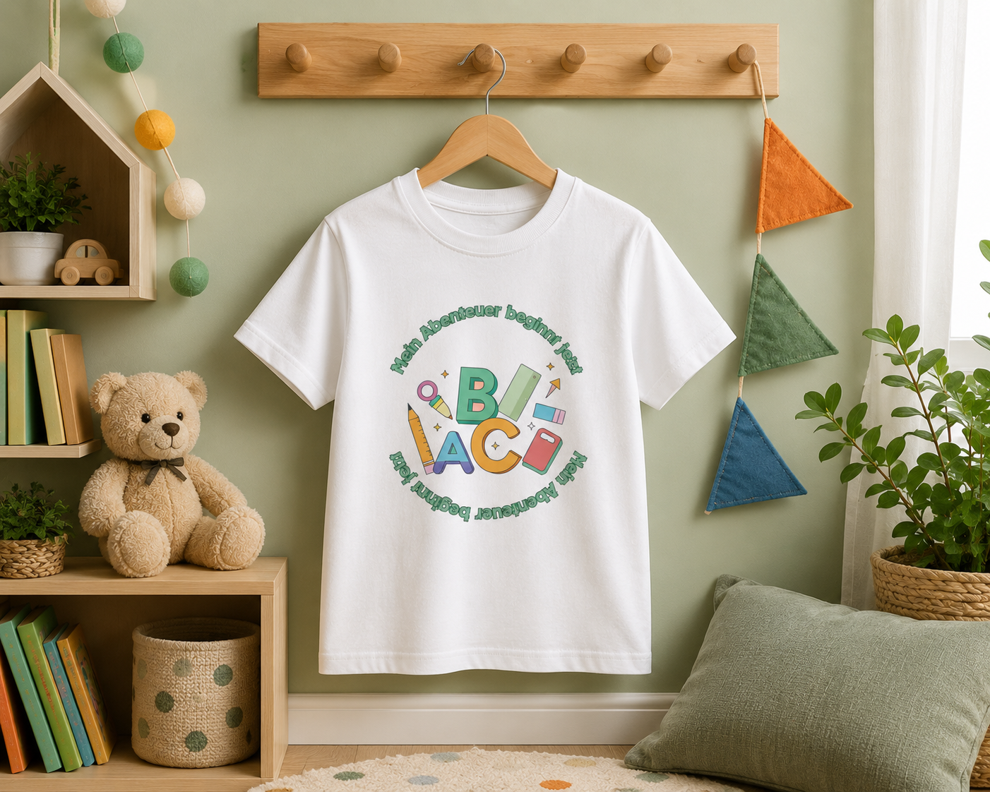 Mein Abenteuer beginnt jetzt Kinder T-Shirt | Einschulung Jungen & Mädchen | Schulstart Shirt mit ABC Motiv