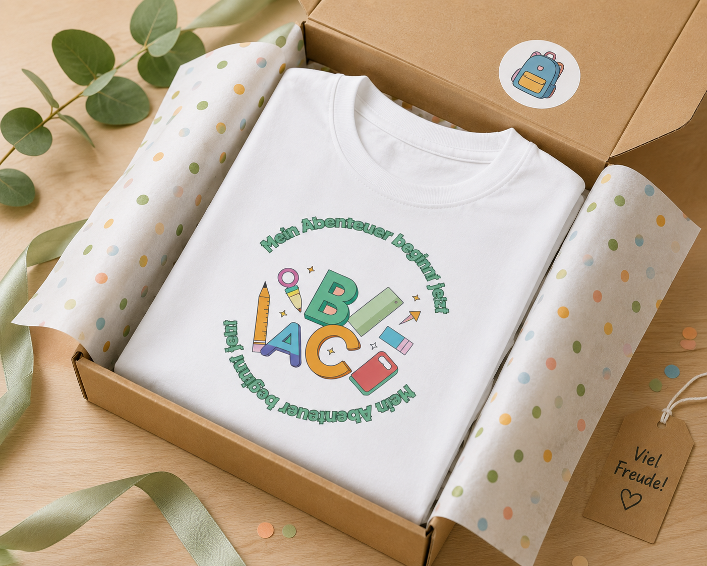Mein Abenteuer beginnt jetzt Kinder T-Shirt | Einschulung Jungen & Mädchen | Schulstart Shirt mit ABC Motiv