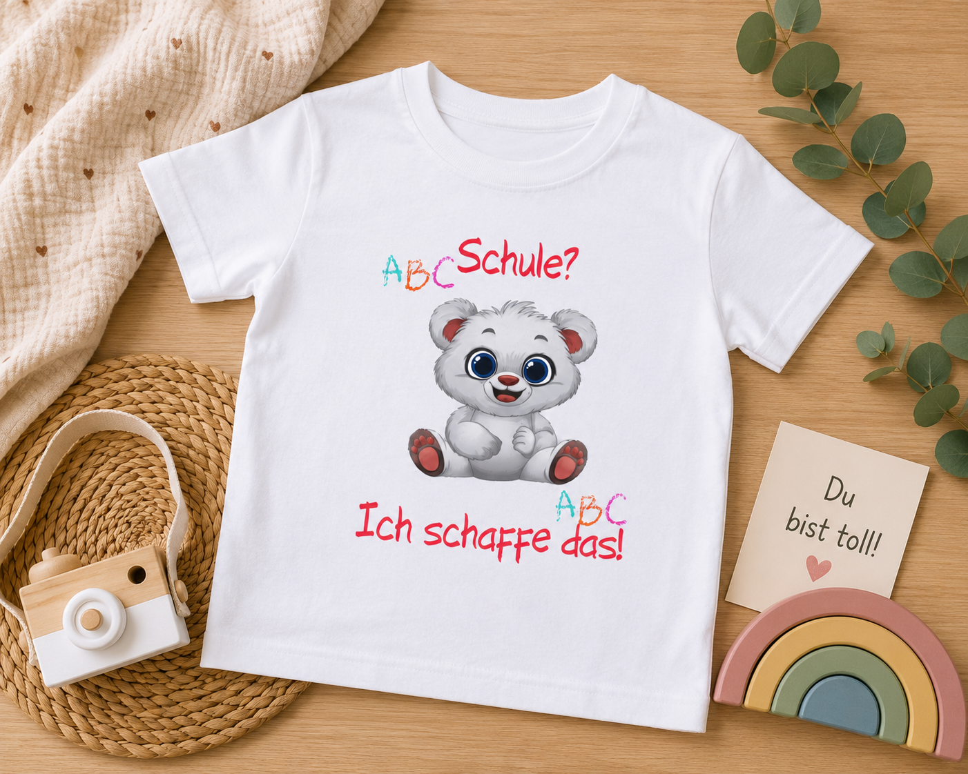 Schule? Ich schaffe das! Kinder T-Shirt | Einschulung Jungen & Mädchen | Süßes Schulstart Shirt mit Bär