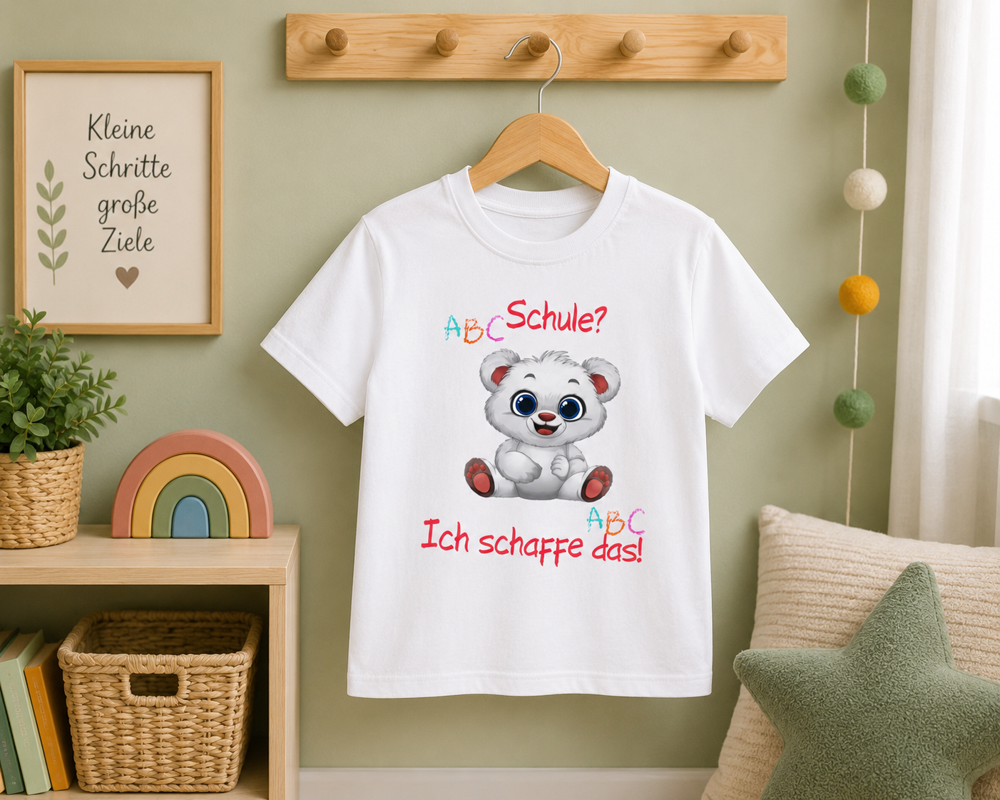 Schule? Ich schaffe das! Kinder T-Shirt | Einschulung Jungen & Mädchen | Süßes Schulstart Shirt mit Bär