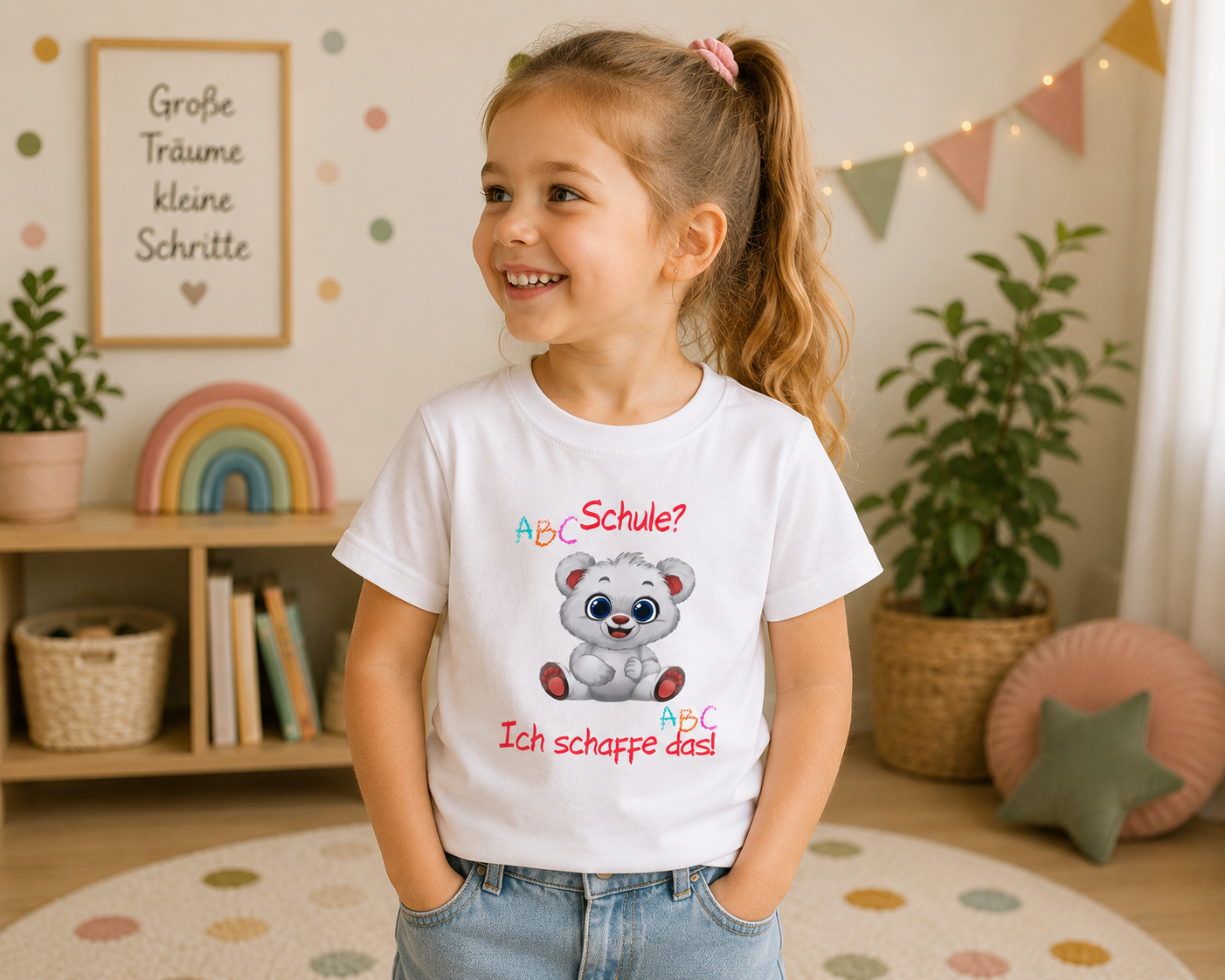 Schule? Ich schaffe das! Kinder T-Shirt | Einschulung Jungen & Mädchen | Süßes Schulstart Shirt mit Bär