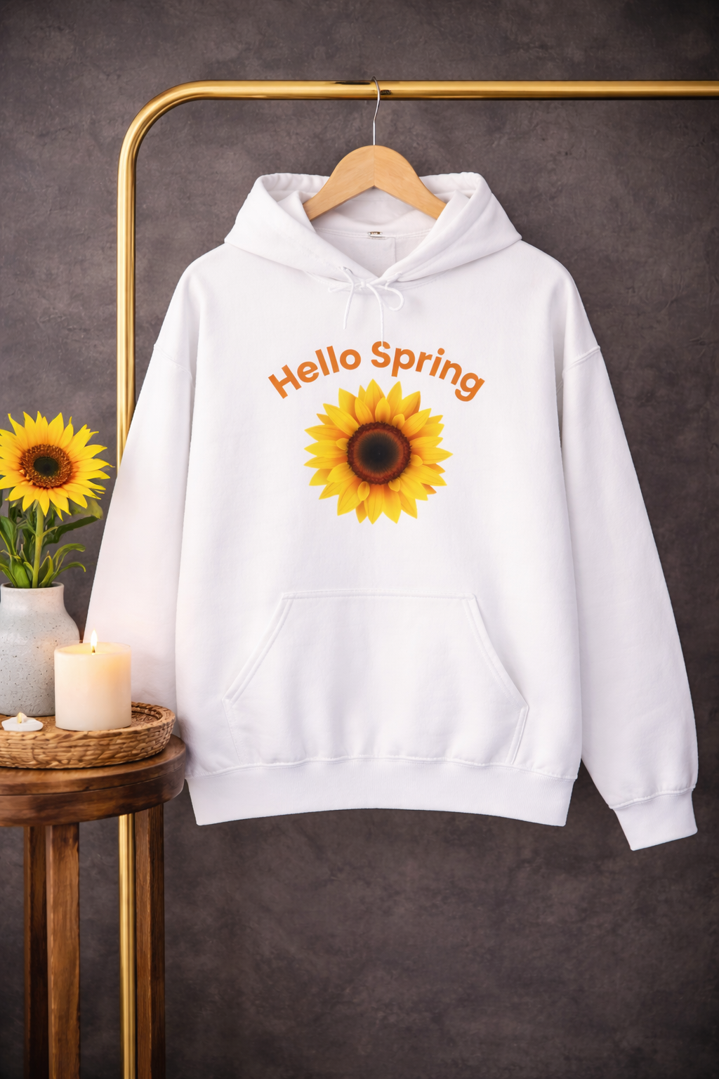 Hello Spring Hoodie mit Sonnenblume – Frühlings Hoodie Damen – Gemütlicher Blumen Hoodie