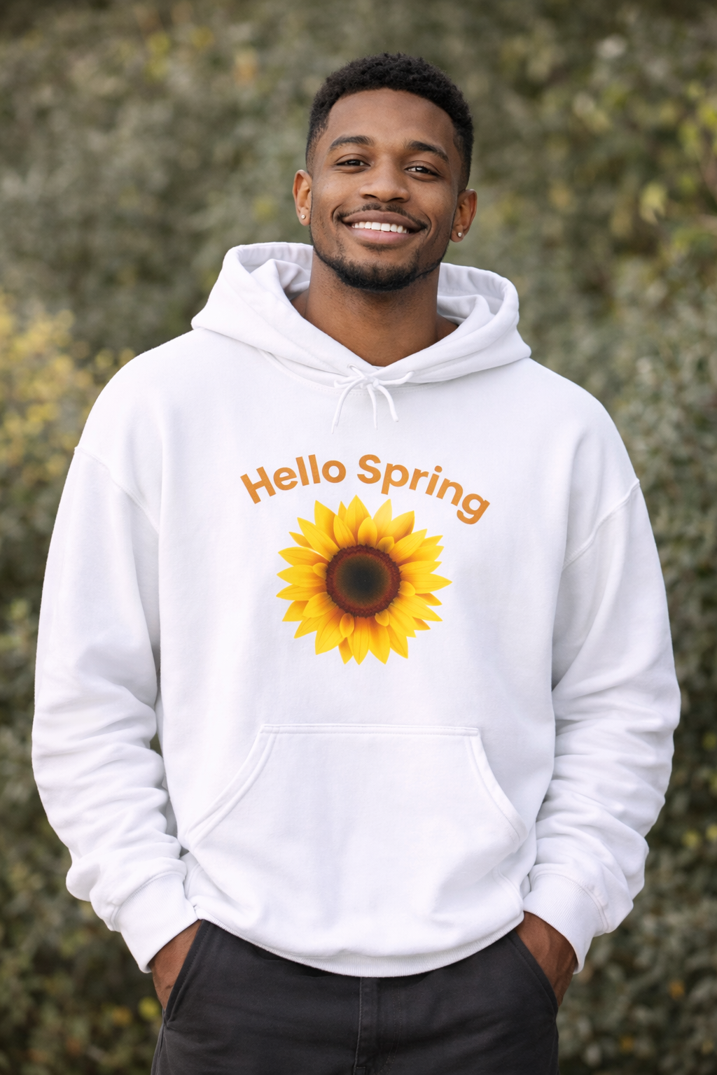 Hello Spring Hoodie mit Sonnenblume – Frühlings Hoodie Damen – Gemütlicher Blumen Hoodie