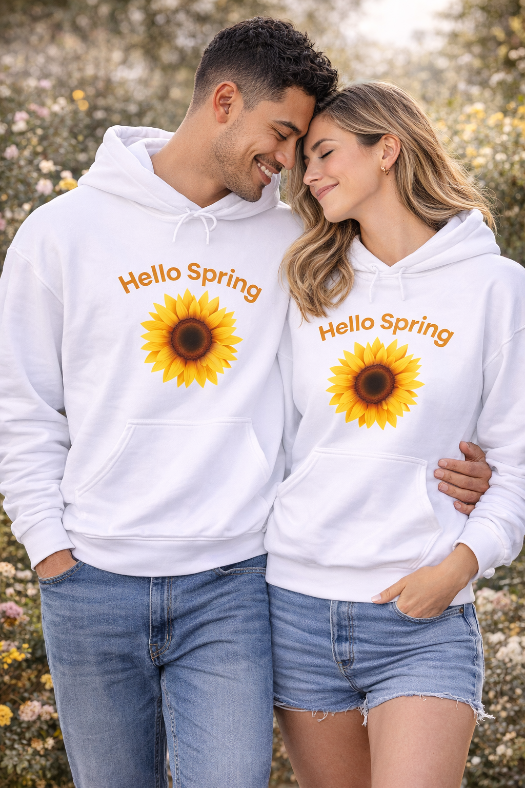 Hello Spring Hoodie mit Sonnenblume – Frühlings Hoodie Damen – Gemütlicher Blumen Hoodie