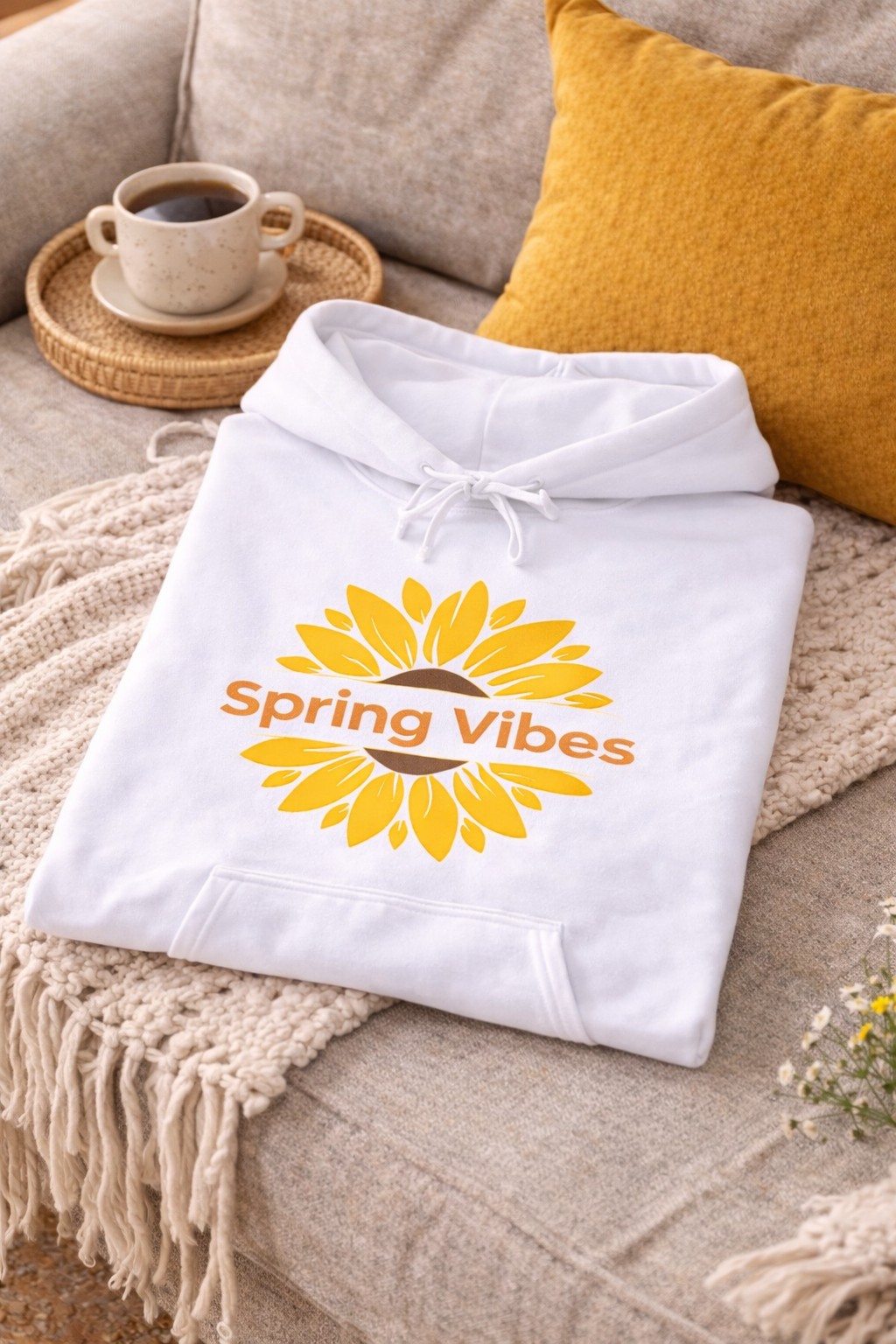 Spring Vibes Hoodie – Frühlings Hoodie Damen – Minimalistischer Blumen Hoodie