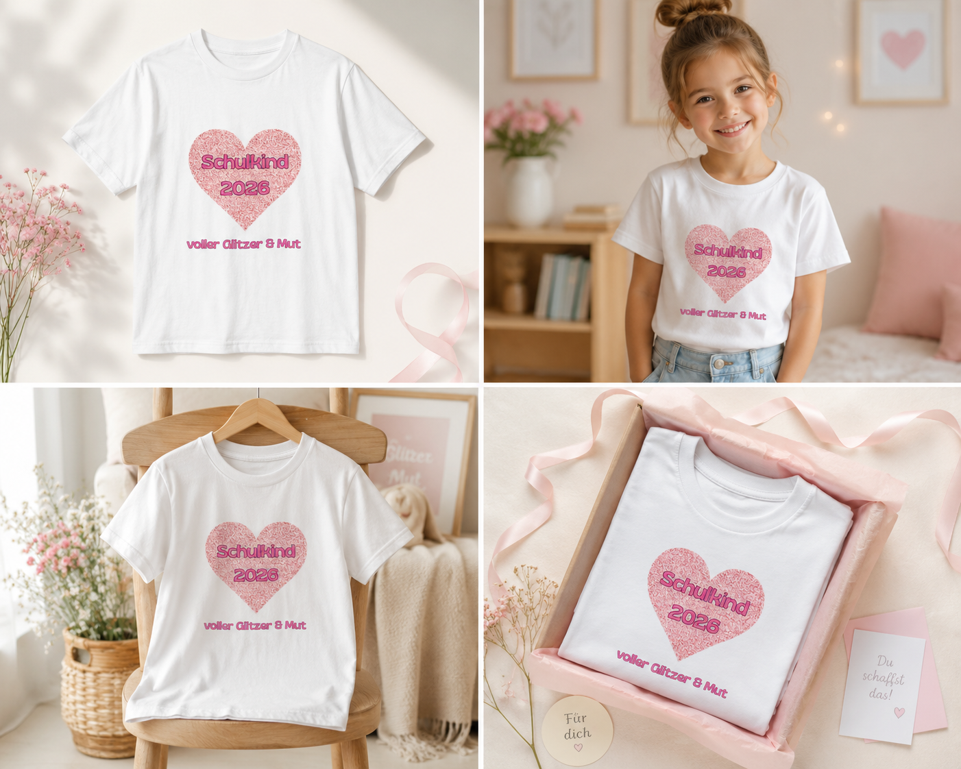 Schulkind 2026 voller Glitzer & Mut Kinder T-Shirt | Einschulung Mädchen | Süßes Schulstart Shirt