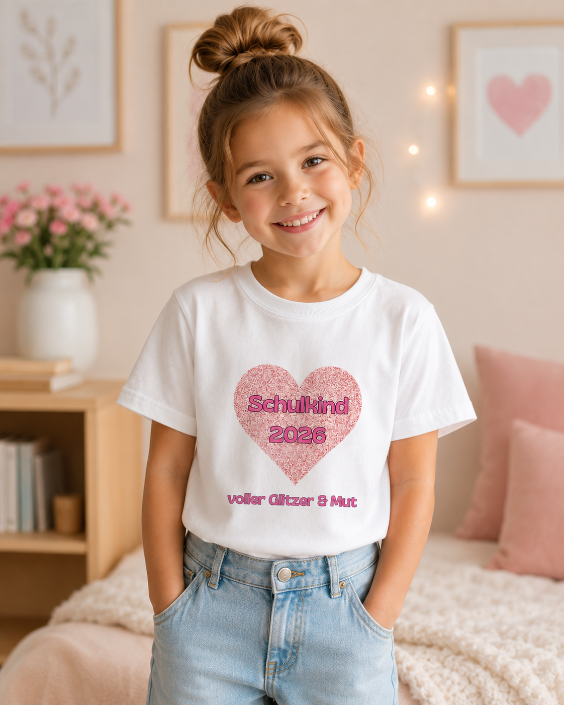 Schulkind 2026 voller Glitzer & Mut Kinder T-Shirt | Einschulung Mädchen | Süßes Schulstart Shirt