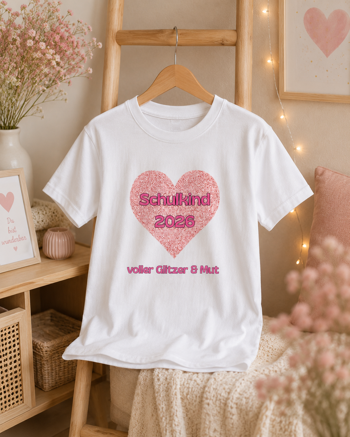 Schulkind 2026 voller Glitzer & Mut Kinder T-Shirt | Einschulung Mädchen | Süßes Schulstart Shirt