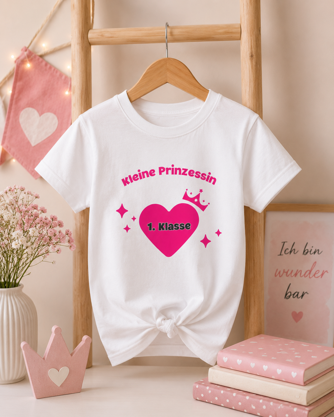 Kleine Prinzessin 1. Klasse Kinder T-Shirt | Einschulung Mädchen | Süßes Schulstart Shirt mit Herz