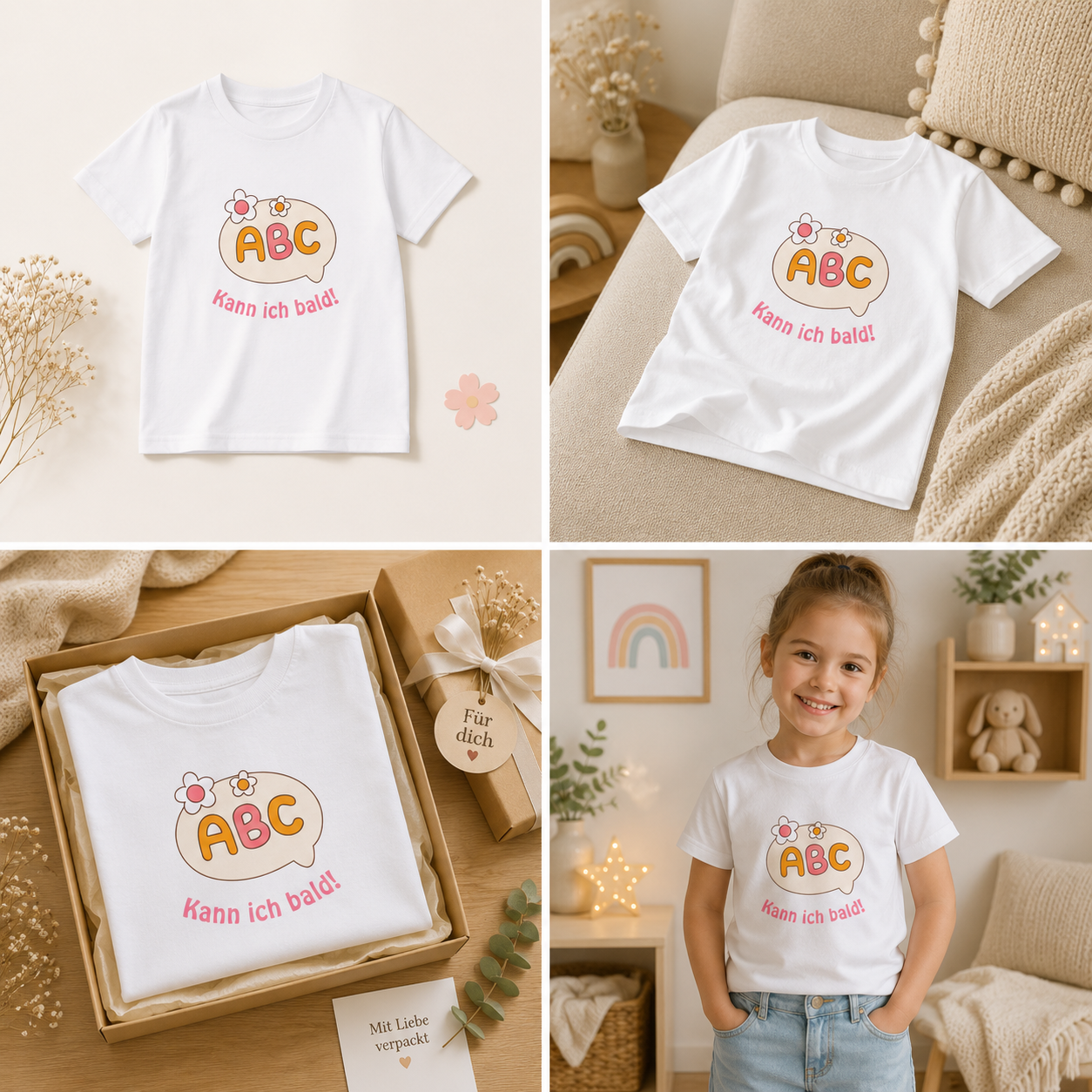 ABC kann ich bald Kinder T-Shirt | Einschulung Mädchen | Süßes Schulstart Shirt mit ABC Motiv