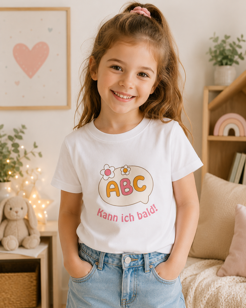 ABC kann ich bald Kinder T-Shirt | Einschulung Mädchen | Süßes Schulstart Shirt mit ABC Motiv