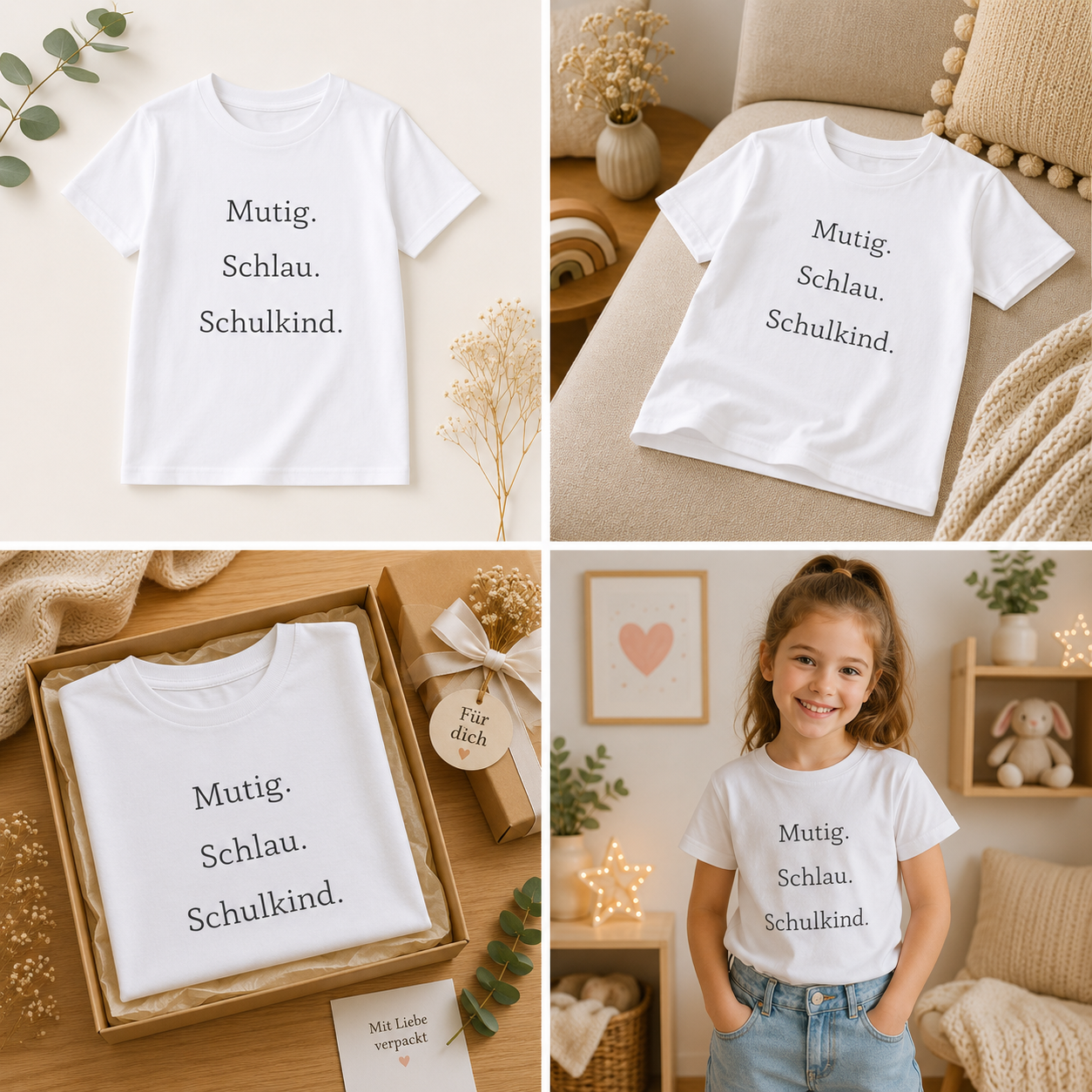 Mutig. Schlau. Schulkind. Kinder T-Shirt | Einschulung Jungen & Mädchen | Modernes Schulstart Shirt