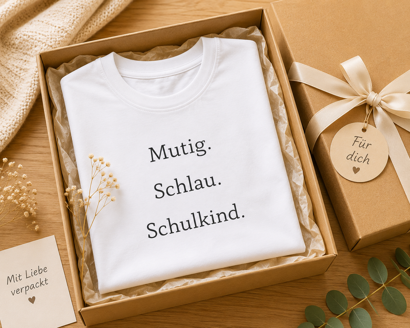Mutig. Schlau. Schulkind. Kinder T-Shirt | Einschulung Jungen & Mädchen | Modernes Schulstart Shirt
