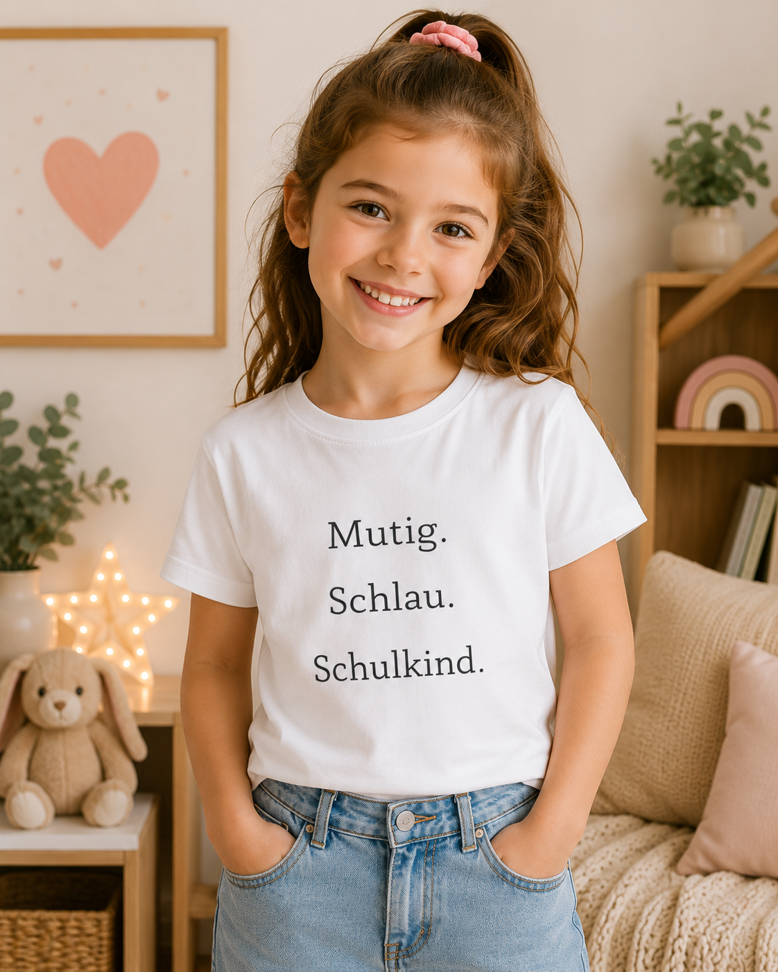 Mutig. Schlau. Schulkind. Kinder T-Shirt | Einschulung Jungen & Mädchen | Modernes Schulstart Shirt